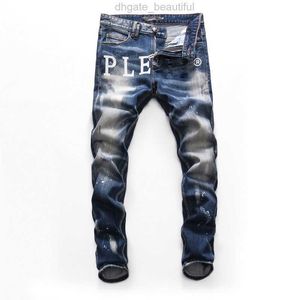 Jeans Para Hombre Ropa De Hombre Pantalones De Mezclilla Para Hombre Botón Metálico Cremallera Bordado Pantalones De Fiesta De Baile Ropa De Vaquero Azul Delgado Agujero Gris Bigote De Gato Moda Flaca