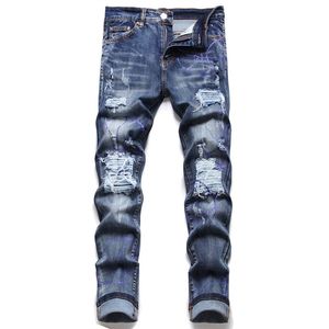 Jeans para hombre Rip Slim Fit Skinny jeans de diseñador para hombres Motocicleta Trendy Denim Pantalones bordados Luxurys Designer Mens Jeans pantalones de diseñador para hombres con estrellas de ajuste regular