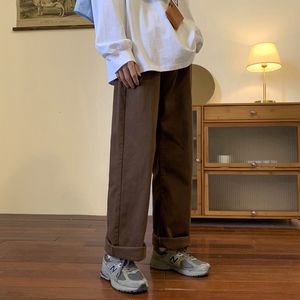 Pantalones vaqueros para hombre Vintage café recto hombres pantalones de mezclilla sueltos pantalones vaqueros neutros Streetwear Casual pierna ancha hombre mujer holgado 230615