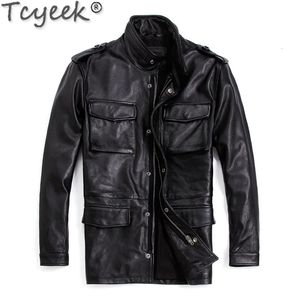 Mens Leather Faux Tcyeek Winter Jacket Men Warm Real Cowhide Genuine Clothing Motorcycle Safaried M65 Trench Coat 231120