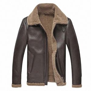 Chaqueta de cuero para hombre Hombres Chaqueta de piel de oveja Ropa de abrigo de piel de oveja Abrigo de piel de aviador de bombardero Chaqueta de cuero genuino para hombre Vintage TJ46 Z3FD #