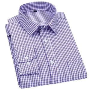 Mens à manches longues Business Business Casual Classic Classic Striped Chemisé à carreaux Bleu Purple Male Shirts pour homme Button Shirt 240326