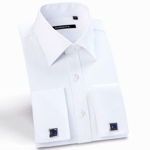 Camisas de vestir sólidas con puños franceses de lujo para hombre, camisa formal de sarga de negocios con cuello extendido y manga larga de ajuste regular (gemelos incluidos)