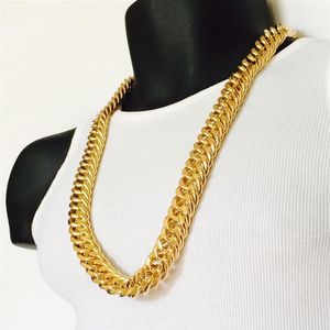 Mens Miami Cuban Link Curb Chain 14k Real Yellow Solid Gold GF Hip Hop 11MM Cadena gruesa JayZ Epacket 3050