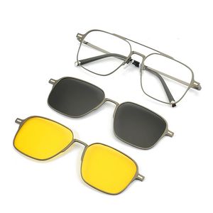 Montura de gafas para miopes para hombre Juego de absorción magnética Clip de polarización gratuito Clip de visión nocturna Compre un marco de lente Dos clips gratis 240201