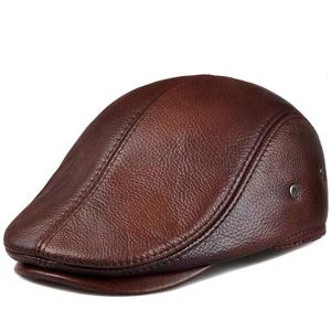 Chapeau en cuir pour hommes, bérets d'hiver, casquette de protection des oreilles chaude, 100% authentique, vente en gros, loisirs, 240117