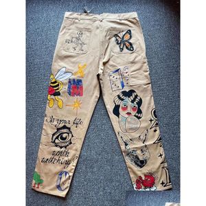 Pantalons pour hommes 23Ss Style Vintage Cartoon Animal Print Iti Cargo à la main Hommes Femmes Pantalons Drop Livraison Vêtements Vêtements Otfxu