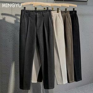 Pantalones para hombre otoño pantalones de traje grueso hombres casual recto drapeado coreano clásico moda negocio paño de lana marrón negro pantalones formales masculino 230321