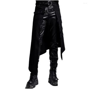 Pantalon pour hommes Gothic Leather Celt Medieval Roman Warrior Kilt Metal Chian Harujuku Vêtements élégants Jupe plissée punk Open Front Drop de Otjvq