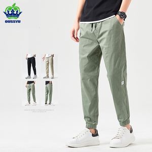 Mens Pants OUSSYU Brand Summer Cotton Ankle Length Men Thin Drawstring Cosy Korean Solid Color Lightgreen Casual Harun Trousers Male 230614