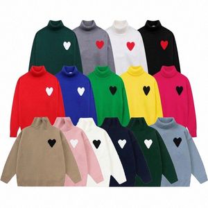 Mens Paris Fashion Designer Knitted Sweater Embroidered Heart Turtleneck Knit Big Love Round Maglione for Men amies Pullover Women Cardigan amis