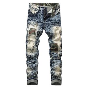 Jeans pour hommes Hommes Patchwork Épissé Ripped Mâle Patch Droit Mendiant Vaqueros Hombre Denim Pantalon Pantalon Pantalon 28-42