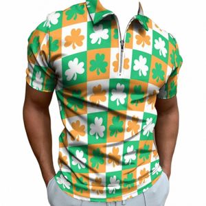 Polo para hombre Tees St Patricks Day Color Shamrock Patchwork Imprimir solapa Tee Tops Verano Vintage Camisetas de manga corta Ropa de playa hawaiana d8RB #