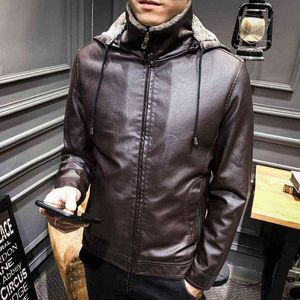 Abrigo mullido de piel sintética para hombre, chaqueta con capucha marrón de piel sintética, chaqueta con cuello levantado grueso cálido de gran tamaño, chaqueta con cuello de piel sintética, abrigo para hombre L220725