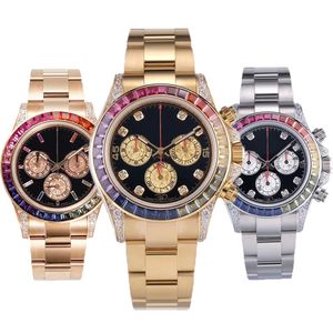 Mens Rainbow Watch Designer Diamond Luxury Rose Gold Movimiento automático Daytonas Relojes Hombres Moda Reloj de pulsera mecánico 30ZK #