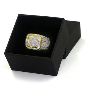 Bagues pour hommes Bijoux Hip Hop Bague en diamant glacé Micro Pave CZ Bague en plaqué or jaune Joli cadeau pour un ami