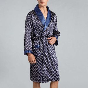 Mens satinado seda pijamas de lujo kimono albornoz bata vestido Pjs Loungewear Hombres de una sola pieza Simulación Seda Nightgown H0825