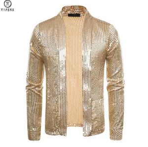 Cardigan de lentejuelas para hombres Sweater Slim Fit New 2020 Fashion Fashion Dance Singer Night Club Night Gen Clothing Homme5835439