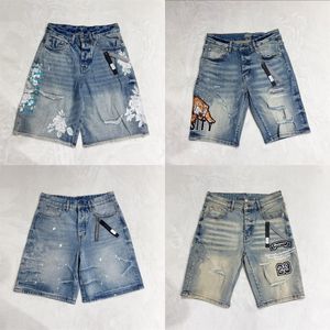 Shorts pour hommes jeans designer jean court décontracté mince peinture déchirure zipper patch mode short pour hommes street am1169