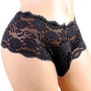 Men's G-Strings Mens Sissy Underwear Lace Thong Enhance Pouch Bikini Briefs Pants Sexy Erotic Lingerie Man's Briefs1