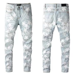 Jeans ajustados para hombre para hombre Pantalones Jeans de diseñador Gris Rip Denim Biker Paint Distress Pant Bone Slim Fit Stretch Motorcycle Star Halloween Hip Hop Straight Streetwear