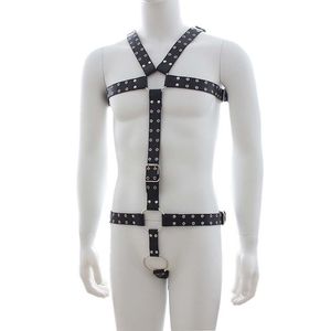 Équipement de Bondage de corps en cuir clouté pour hommes avec anneau de pénis harnais de retenue fétiche costume mâle esclave produits de sexe Y0406