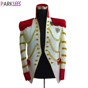 Costumes pour hommes Blazers Blanc Steampunk Blazer Veste Col Montant Gland Conception Hussar Marching Band Militaire Batteur Costume Homme 221117