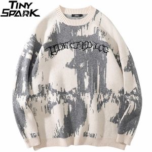 Pulls pour hommes hommes Hip Hop Streetwear pull tricoté pull broderie automne Harajuku coton décontracté noir blanc 230829