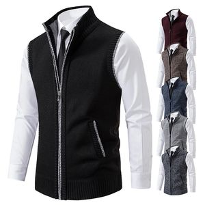 Mens Sweaters Vest Knitted Sleeveless Sweater Wool Velvet Zipper Cardigan Turndown Pullovers Turtleneck Sweatercoat Knit Waistcoat 231127