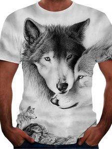 T-Shirt Homme Tee Shirt Tee Graphique Animal Loup Col Rond Bleu Gris Blanc Noir Impression 3D Grande Taille Rue Causal Manches Courtes Imprimé Vêtements Vêtements Actif Anime