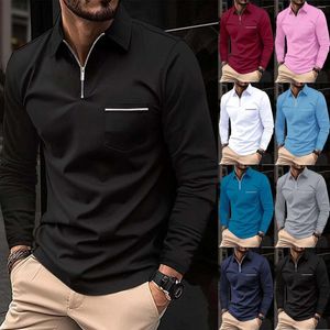 Camisetas para hombres Fashion Spring and Autumn Casual manga larga Zipper Trabajo de color sólido Ropa Raglan Dama