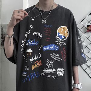 Camisetas para hombre, camisetas con estampado de grafiti, camiseta de estilo harajuku de tamaño informal, camiseta 4XL 5XL para hombre, camisetas de verano