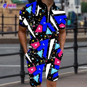 Hommes Survêtements Anime Summer POLO Shirt 3D Cartoon Bomb Explosion Print Shorts Strange Harajuku Hip Hop Magic Set 230605