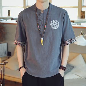 Camisetas para hombre estilo chino kimono hombres disco botón lino camiseta verano manga corta Tang camisa 230322