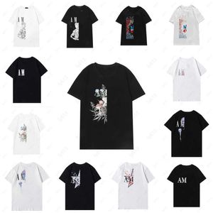 2024 Camiseta de lujo Amari Camisetas para hombres High Street Cotton Graphic Tee Classic Letter Pattern Print Manga corta Cuello redondo Tops Summer Mens Designer T Shirt