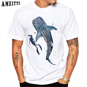 Camisetas para hombre Galaxy Whale Shark Acuarela Camiseta divertida Manga corta Verano Playa Viajes de buceo Camisetas casuales blancas Sea Life Boy Tops 230330