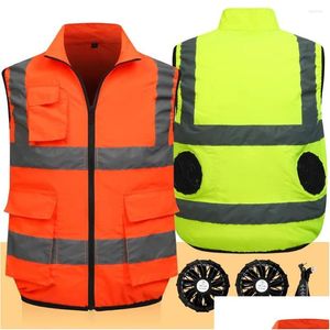 Chalecos de hombres Ventilador de verano Chaqueta de chaleco USB Ropa de trabajo de aire luminoso Construcción Construcción de alta temperatura Entrega de caída Aparte Ottbk