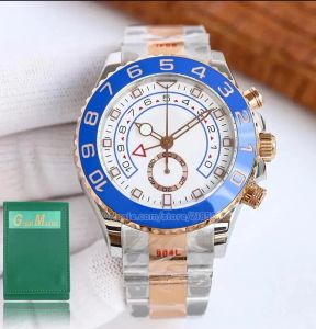 Reloj para hombre con esfera azul, relojes Ice Out, relojes de oro para hombre, Yachtmaster, reloj de pulsera mecánico de lujo con diamantes, movimiento automático de 44 mm, marca superior, alto rol
