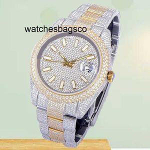 Montre pour homme avec diamants propres et plein de montre pour homme mécanique automatique 41 mm avec diamants en acier clouté 904l saphir pour femme d'affaires avec strass