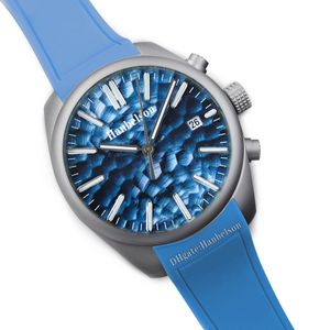 Herrenuhr Japan 8215 Automatikwerk Blau Hammer Zifferblatt Schraube Krone Metallband Glasboden Armbanduhr 42MM