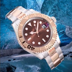 Relojes para hombre Movimiento automático Reloj Relojes mecánicos Marrón Oro rosa Bisel de cerámica Pulsera de acero inoxidable de dos tonos Cómodos relojes de pulsera con banda de goma