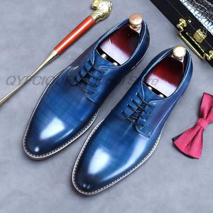 Zapatos Oxford con punta de ala para hombre, zapatos de vestir de boda italianos de cuero genuino para hombre, zapatos formales de negocios marrones y azules para hombre