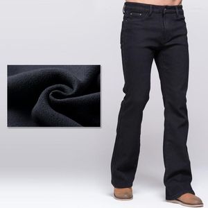 Hommes Hiver Boot Cut Jeans Épaissir Chaud Stretch Denim Noir Mince Légèrement Flare Pantalon Fleece1