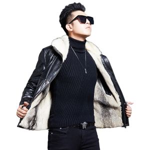 Veste d'hiver en cuir véritable pour homme, manteau en fourrure de loup, épais, chaud, imperméable, Slim, hauts d'extérieur, grande taille, noir, XXXL, 2021