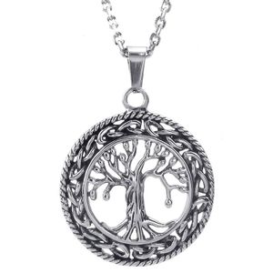 Collier pendentif arbre de vie celtique en acier inoxydable pour homme et femme, chaîne en argent de 24 pouces