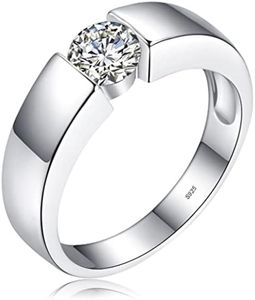 Bague de fiançailles en argent sterling S925 avec cristal CZ pour homme et femme - Bague de fiançailles classique et simple - Coupe ronde - Cadeau de bijoux