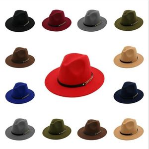 Para hombre para mujer top de jazz Sombrero Fedora Gorra de moda para hombres mujeres Elegantes sombreros de fieltro de lana Banda femenina Ala plana ancha Elegante Trilby Panamá Gorras