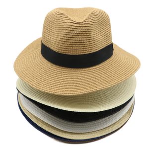 Sombreros de cubo de paja para mujer para hombre Sombreros de playa de verano de ala ancha para adultos Sombrero de vestir UA Visera parasol Protección para el cuello Diseño clásico unisex