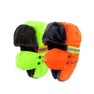 Männer Frauen Winter Trapper Hut Russische Trooper Earflap Warme Schnee Ski Maske Kappe Outdoor Reflektierende Sturmhaube Earflap Pelz Bomber Hüte mit Schal
