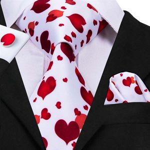 MensWhite cravate avec imprimé coeur rouge motif mens cravate Réunion d'affaires fête de mariage Casual Party Cravate N-3097284D